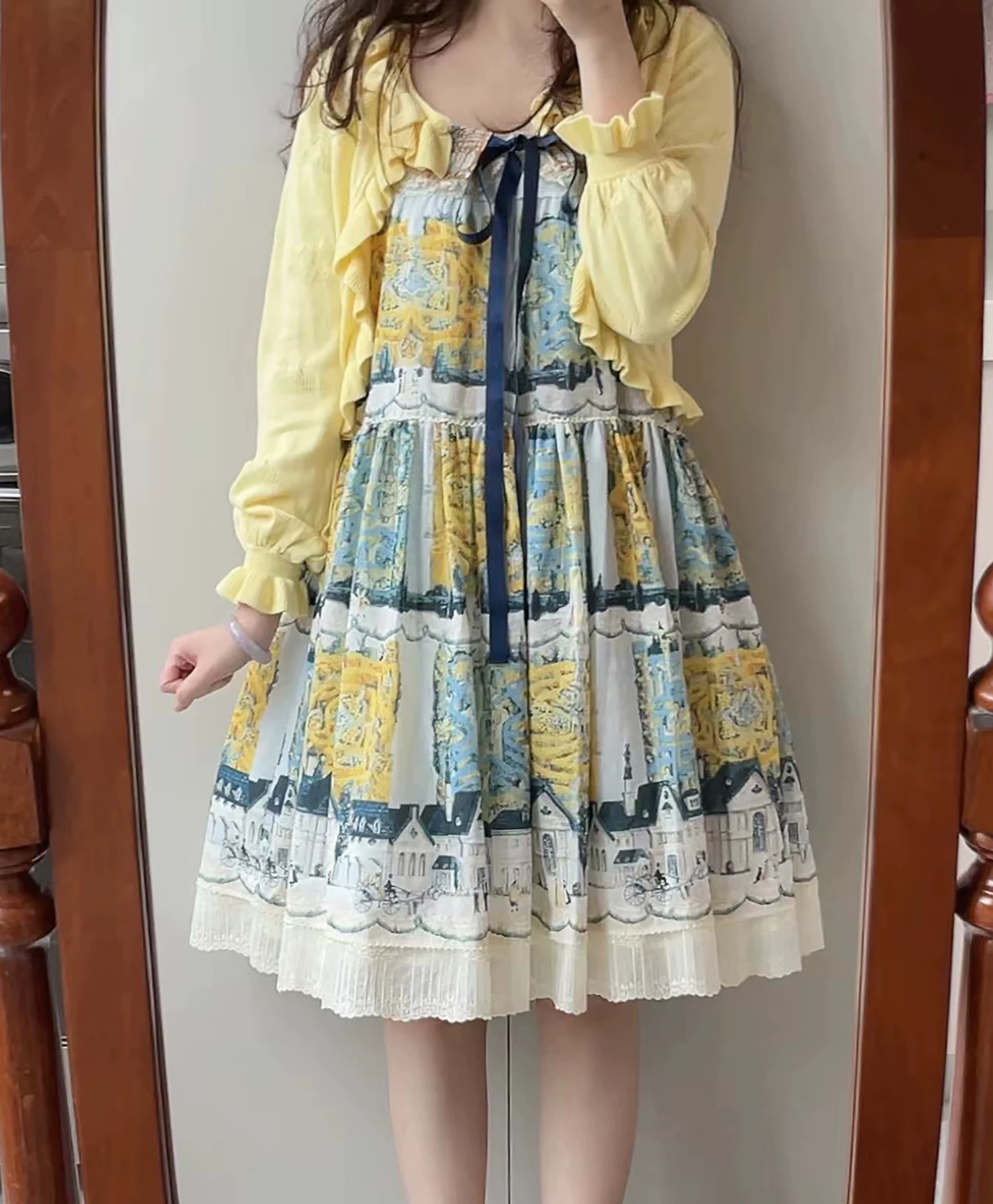 Свитер, кардиган, вязанный с длинным рукавом, стиль Lolita