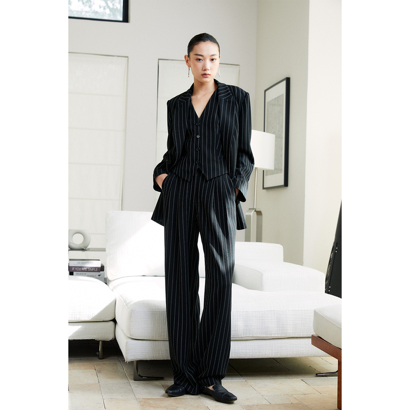Marius| "Beverly" Heavy Acetate Embroidered Draped Striped Suit/Vest/Trousers Set Marius| "Beverly" Heavy Acetate Embroidered Draped Striped Suit/Vest/Trousers Set