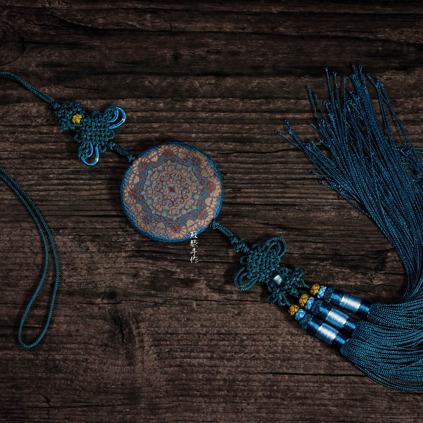 Dunhuang caisson group pattern handmade ornament Hanfu long waist hanging pure hand-stitched silk four-weft Song brocade - Taobao