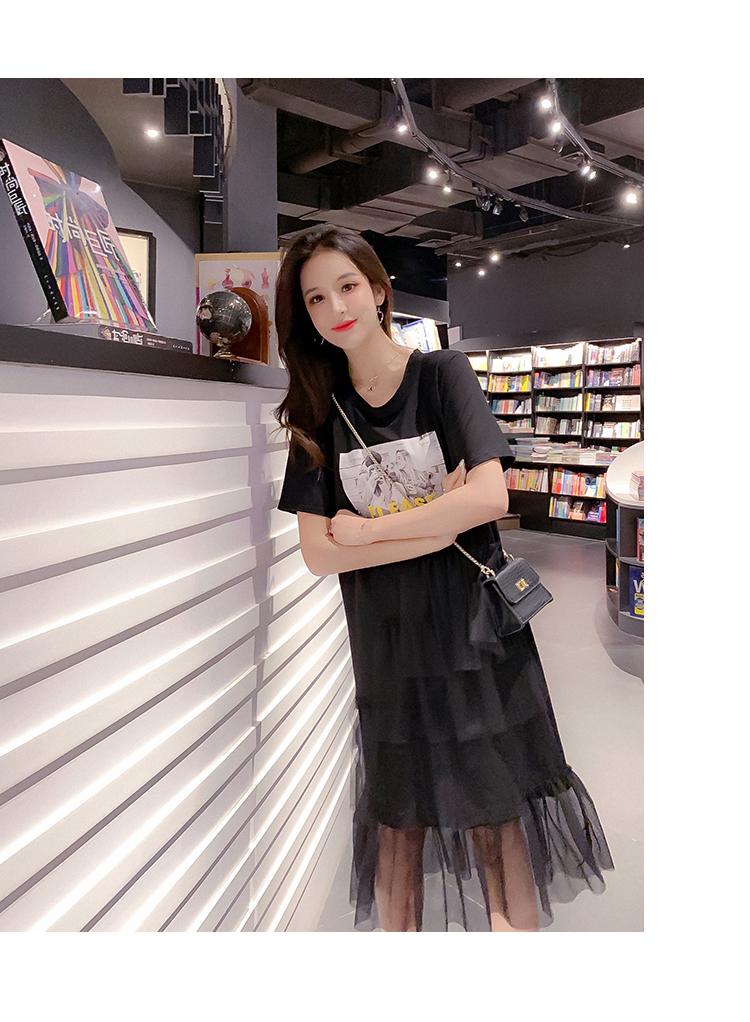 VK旗艦店 韓系拼接不對稱網紗時尚短袖洋裝