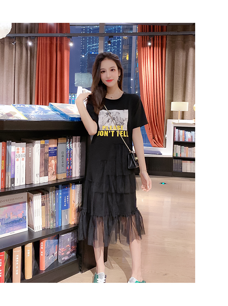 VK旗艦店 韓系拼接不對稱網紗時尚短袖洋裝