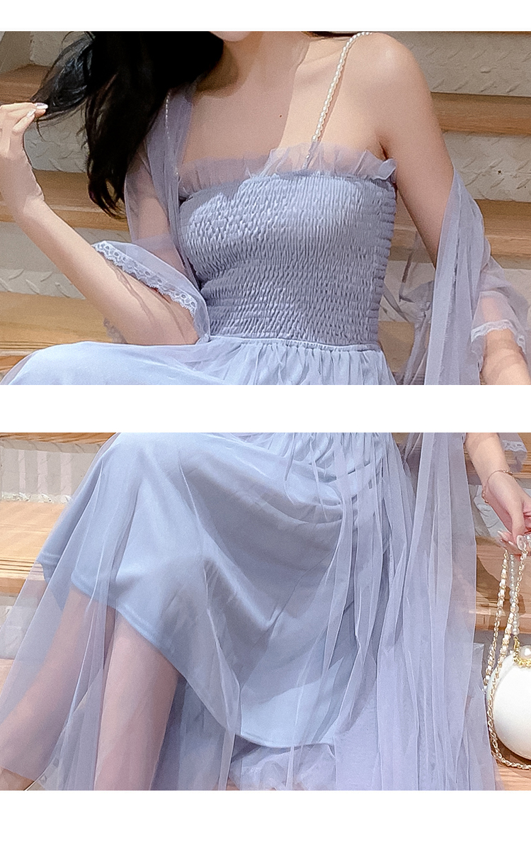 VK旗艦店 韓系淑女網紗寬鬆網紗防曬外披套裝短袖裙裝