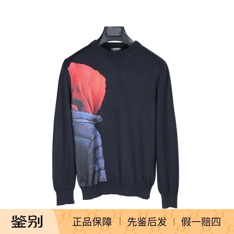 Dior Homme 18Ss Classic Black Portrait Tie-Dye Simple Silk-Cotton Blend Crew Neck Sweater Size S Dior Homme 18Ss Classic Black Portrait Tie-Dye Simple Silk-Cotton Blend Crew Neck Sweater Size S