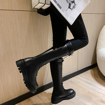 Martin boots woman 2022 new genuine leather high cylinder boots small but knee-length boots Inlenty wind elastic boots big size