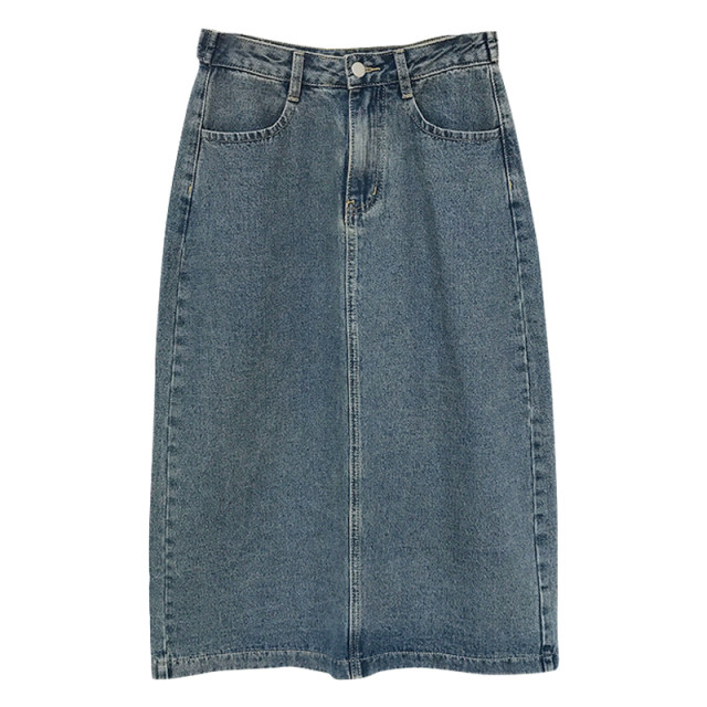 Lu Xiaotuan Tuan Retro High Waist Straight 2024 Spring Slim Small Denim Slit Skirt