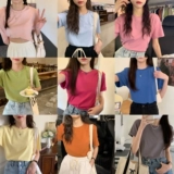 Осенняя приталенная футболка с коротким рукавом, в корейском стиле, по фигуре, подходит для подростков