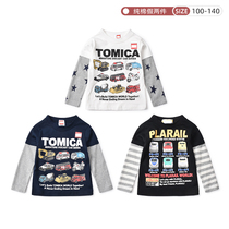 Spring new boy pure cotton fake two T-shirt baby long sleeve thin blouse sleeve car pattern undershirt