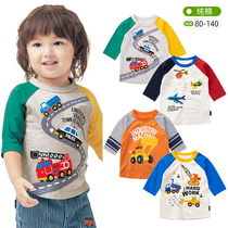 Summer boys seven-point sleeve T-shirt engineering car locomotive pattern baby Autumn thin mid-sleeve base shirt 80-140