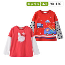 Spring and autumn new miki male and female children long sleeves fake two blouses baby pure cotton cover sleeves bottom jersey day tying childrens clothing