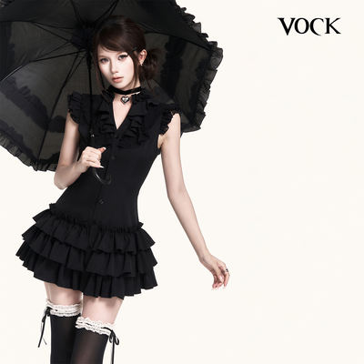 VOCK trainee Witch Romantic Court Heavy Industry small flying Sleeve Lotus leaf lace cake Dress Slimming puffy dress