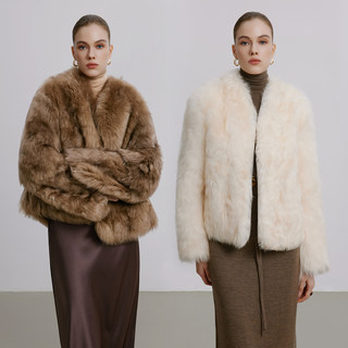 Hipmore Heavy Luxury Classic Two-Tone Elegant Fox Fur-Like Small Lambskin 2025 Winter New Short Fur Coat for Women