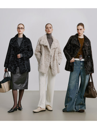 Once Upon a Time in Paris Swing Stand Collar Small Hu Sheep Reversible Fur Integrated 2025 Winter Fur Loose Jacket Mid-Length