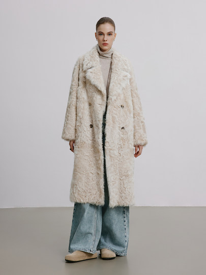 Legend Coat Stand-up Small Lake Sheep Fur One-piece Fur Coat Loose Long Coat Women's Winter New Wide Version