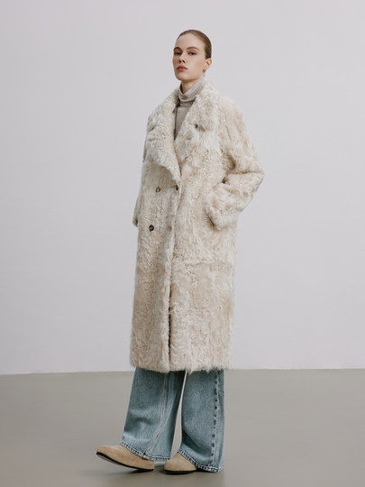 Legend Coat Stand-up Small Lake Sheep Fur One-piece Fur Coat Loose Long Coat Women's Winter New Wide Version