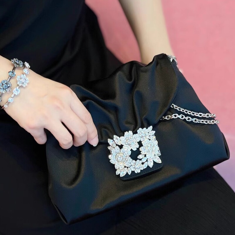 Rv New Diamond-Studded Pleated Underarm Chain Clutch Evening Bag Crossbody Shoulder Bag Socialite Dress Wedding Banquet Versatile