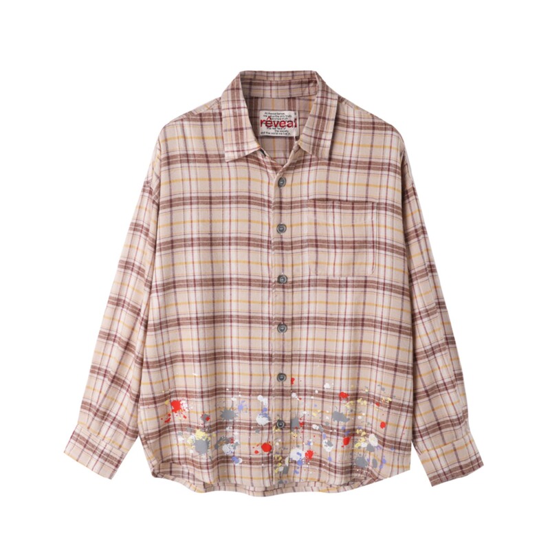 Reveal Sense Two-Tone Splatter Ink Plaid Shirt