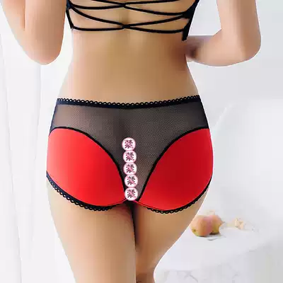 Women's transparent thin cotton crotch underwear women's sexy temptation low waist stitching seamless Ice Silk Triangle shorts charm