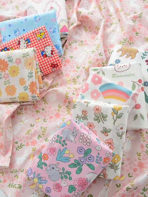 Cloth pure cotton 160 cm wide twill cotton handmade DIY cartoon rabbit pink sheet quilt cover cotton fabric
