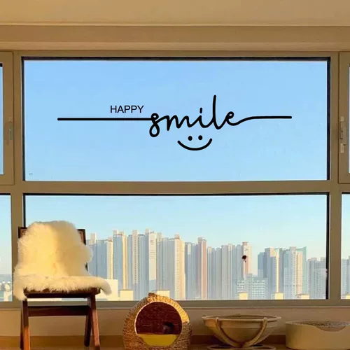 Улыбка Улыбка счастливая Ins Simple Wind Milk Tea Mope Dessert Store Фоновое украшение стены стеклянная дверная наклейка