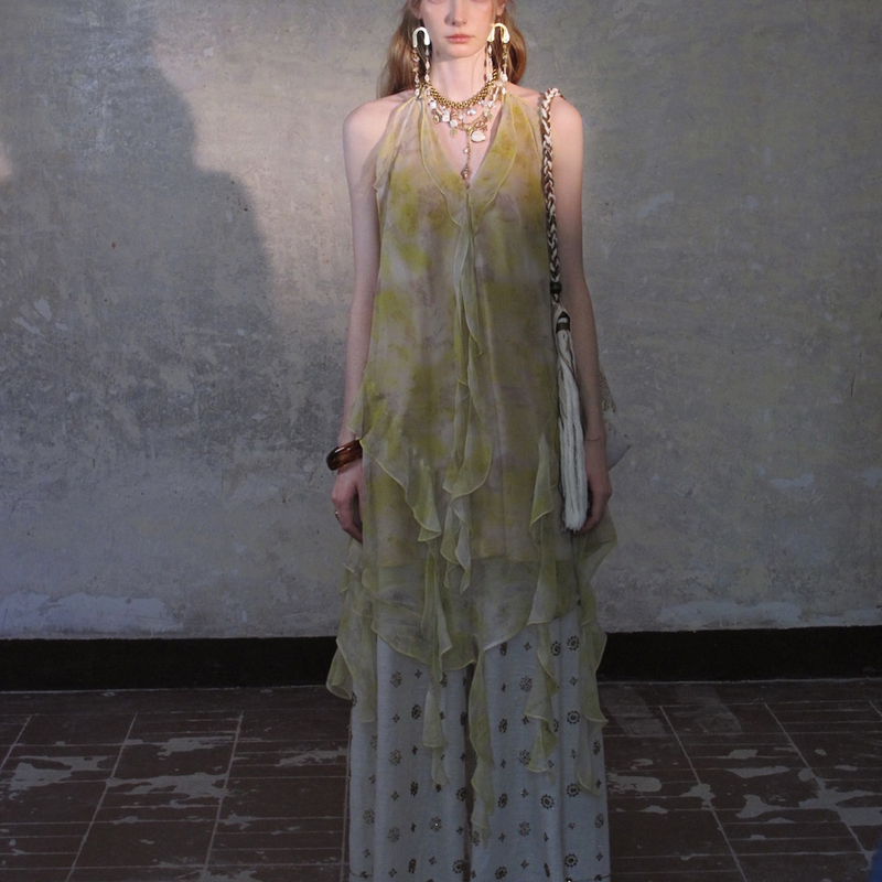 Cariedo Lemon Tree at Sunset, New Spring and Summer Bohochic Ruffled Dress
