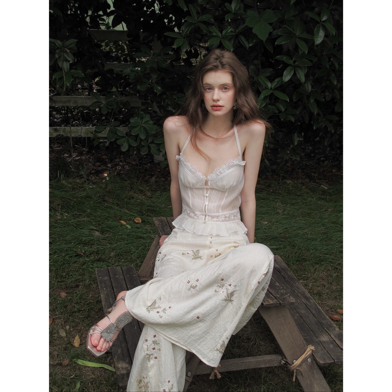 Cariedo'Sea Salt Soft Yarn' Tencel Spliced Lace Trim Gentle and Pure Desire Camisole/Cross-Stitch Slimming Pants Cariedo'Sea Salt Soft Yarn' Tencel Spliced Lace Trim Gentle and Pure Desire Camisole/Cross-Stitch Slimming Pants
