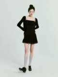 [FUSSED 23SS mesh pleated dress缎面低腰百褶双层拼纱芭蕾连衣裙]