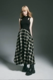 [FUSSED foF系列 plaid designer dress格纹拼接镂空连衣裙设计师]