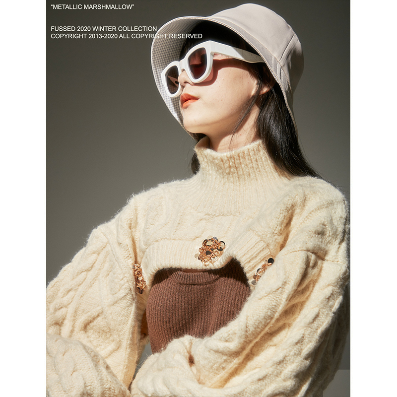 FUSSED niche original designer wool color matching knitted dress women's winter sweater two-piece suit skirt