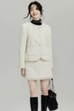 [FUSSED 22AW tweed jacket天然贝壳+圈圈羊毛 纯白小香风夹克外套]