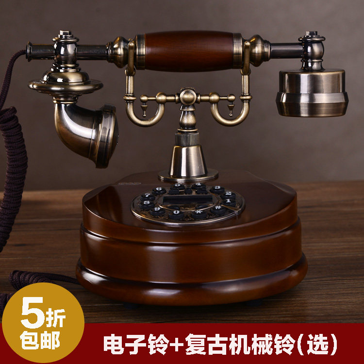 Solid wood European-style antique phone retro home base machine old-style creative American wireless card holder type calling display