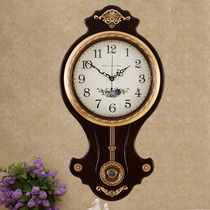 Pure copper solid wooden European one-sided wall clock silent town living room clock hanging watch bedroom quartz watch