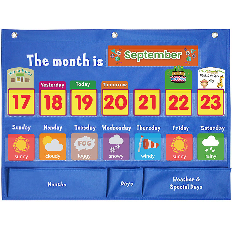 Children Early teaching Puzzle Toy Baby Weather Date Learning Aids Calendar Hanging Bags My First Calend