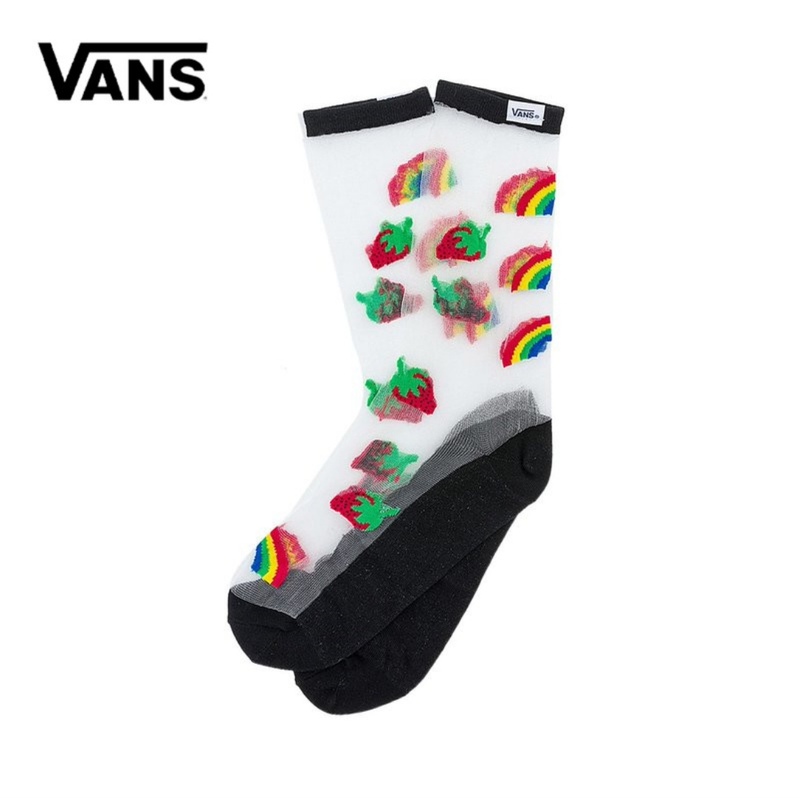 Vans Genuine Women's Strawberry Rainbow Print Mid-Calf Mesh Thin Embroidered Breathable Comfortable Fit Socks, One Pair