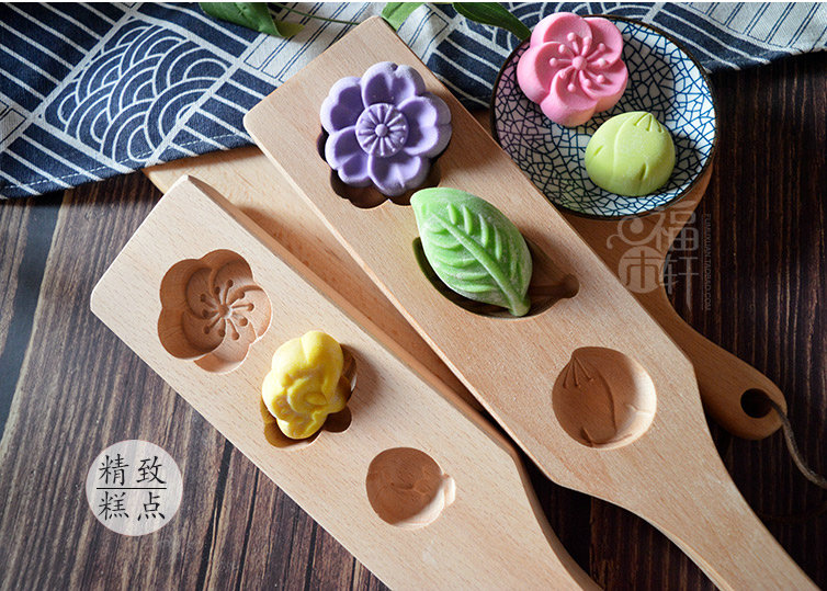 Mini Leaf Plum Blossom Mungbean Cake Pumpkin Pie Iced Moondding Gỗ Nhật Bản DIY Creative Hand Mold khuôn làm kẹo dẻo