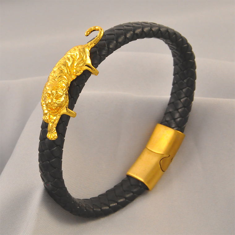 Suitable for Men and Women with Small Wrists, Black Braided Tiger Bracelet, Fashionable Tiger Bracelet, Simulated Gold-Colored Jewelry Suitable for Men and Women with Small Wrists, Black Braided Tiger Bracelet, Fashionable Tiger Bracelet, Simulated Gold-Colored Jewelry