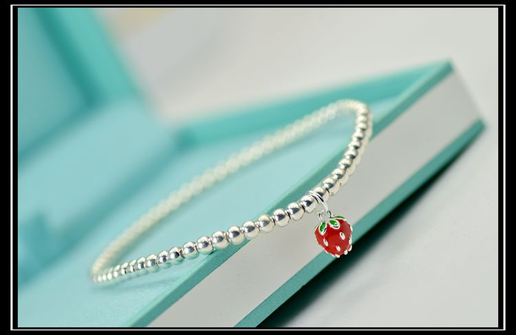 999 sterling bạc nhỏ dâu bạc hạt vòng tay cha mẹ trẻ em hạt vòng tay siêu mịn vòng chân nhỏ trang sức tươi nữ - Vòng chân vòng chân cho nữ