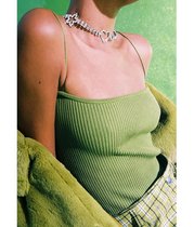 European and American style flat retro knitted thin shoulder strap Joker base avocado green short strap