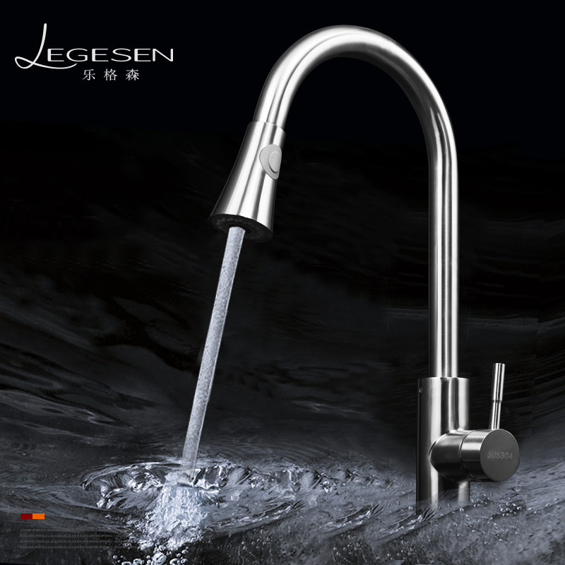 Legerson kitchen sink 304 stainless steel pull-out faucet columnar shower hot and cold faucet