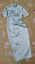 Hand-painted ink bamboo heavy silk cheongsam dress cheongsam dress cheongsam