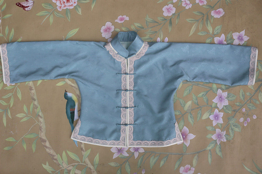 Spring and summer mulberry silk Luo inverted large sleeve shirt top Chinese retro Republic of China style handmade plate buckle