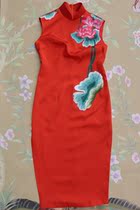 Heavy silk hand embroidered Cheongsam dress slim dress wedding cheongsam bride cheongsam performance