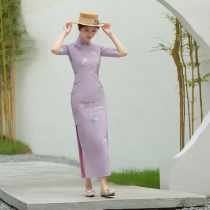 2020 Summer qipao Heavy Pound Genuine Silk Embroidered Flag Robes Retro Temperament Upscale Long handmade disc buckle qipao