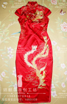 Original heavy silk hand-embroidered cheongsam dress Daily skirt Slim-fit dress Wedding cheongsam