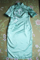 Spring and summer original heavy silk satin silk embroidered modified Chinese cheongsam dress