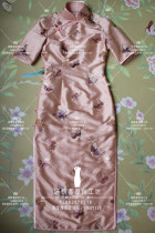 Yan Qixi cheongsam Spring and summer silk embroidery embroidery mulberry silk double palace silk Republic of China style short-sleeved cheongsam