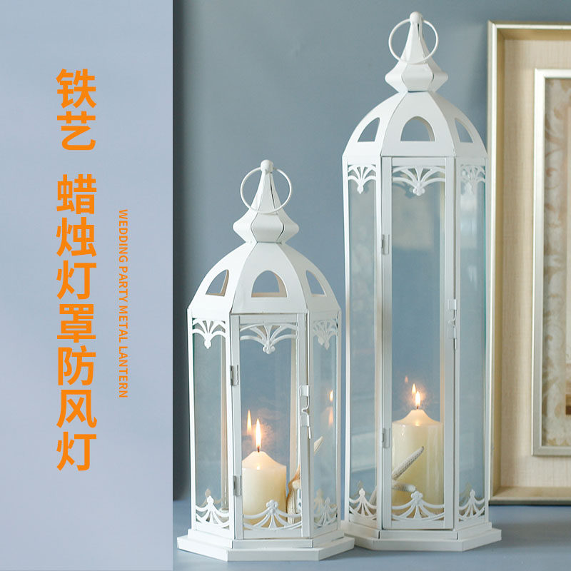 Clearance white wrought iron glass windproof lamp wedding road lead candlestick house romantic atmosphere candle lamp ornament soft decoration props