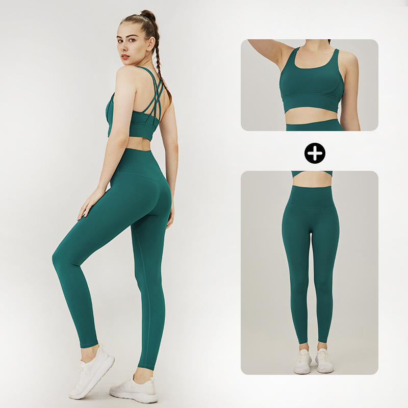 Yoga Set European and American Style Sexy Cross-Back Nude-Feel High-Waisted Butt-Lifting Sports Fitness Pants Yoga Clothes for Women Tight-Fitting Women's