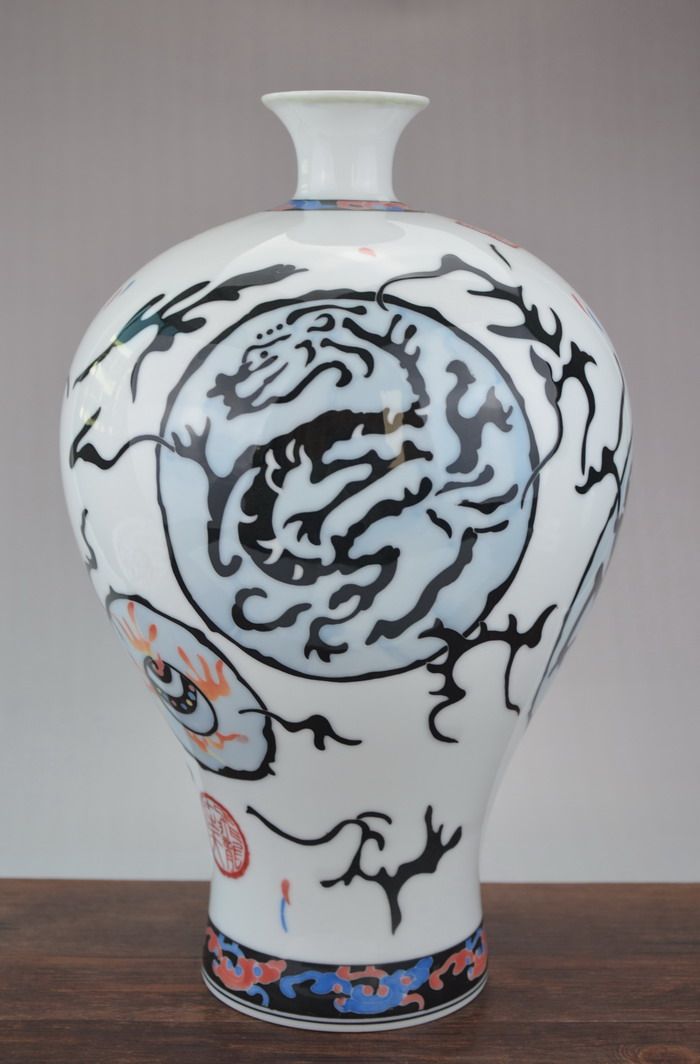 醴陵釉下五彩瓷器.群力双凤棕色底款桃花爆竹花瓶-淘宝Taobao | 天猫Tmall