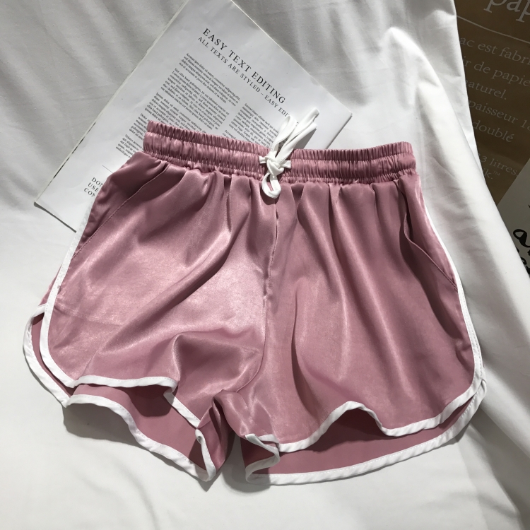 Quần duff siêu lửa mùa hè mềm mượt satin phiên bản Hàn Quốc của quần thể thao rộng eo thun hồng quần nóng chân rộng quần short nữ thoi trang nu
