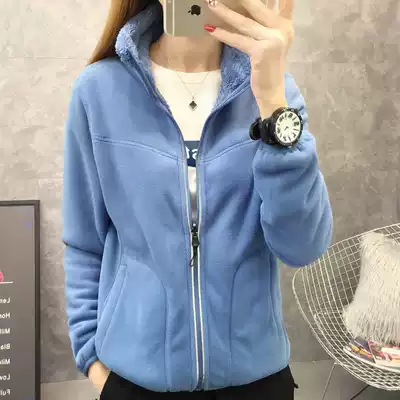 Fleece clothes women's tide outdoor mountaineering double-sided velvet thickened long-sleeved stand-up collar cardigan warm sportswear jacket men's team clothes